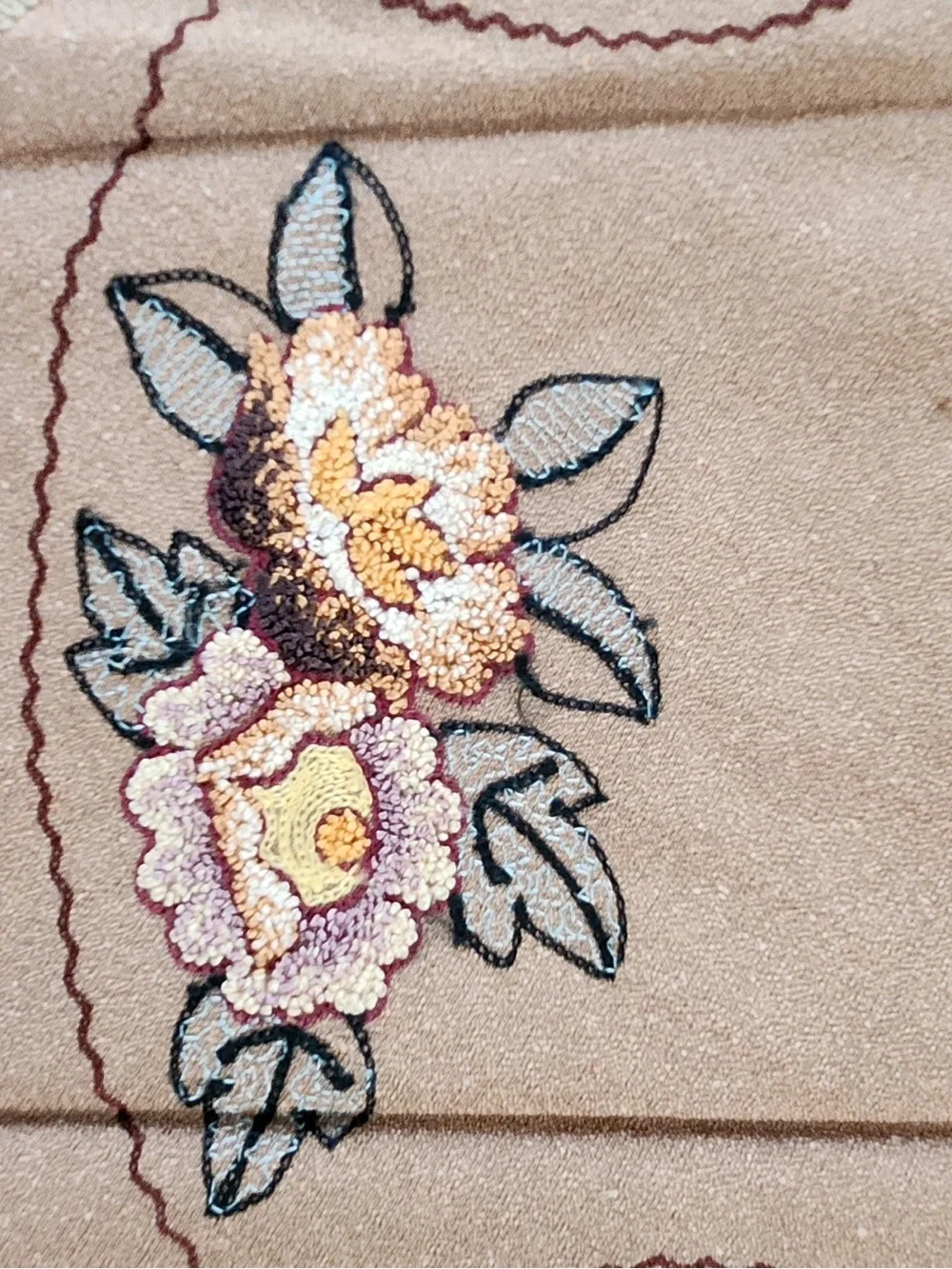 Vintage Punch Needle Embroidered Table Mat / Doily Warm Earth Tones